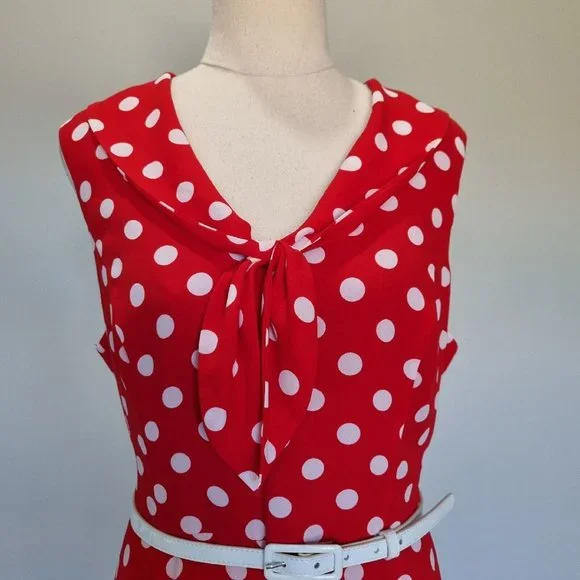 Review Dolce Vita Red & White Polka Dot Fit & Flare Dress with Belt Size 14 - Picture 6 of 10